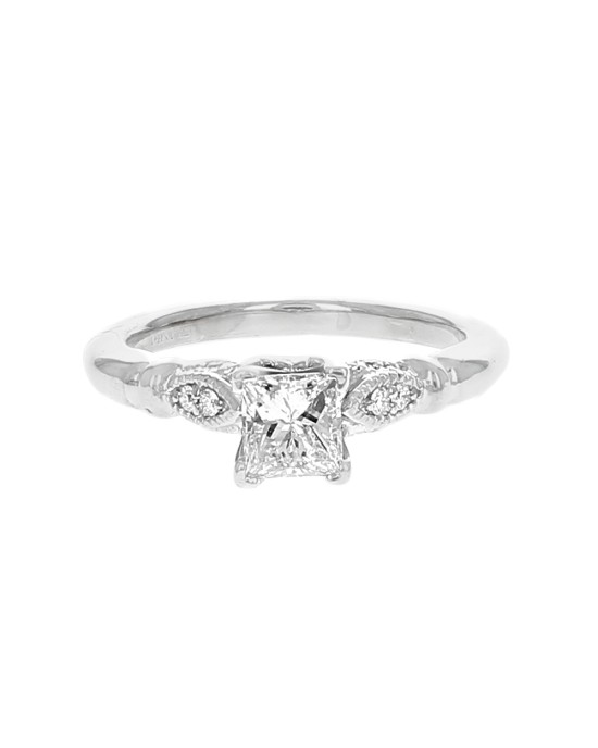 Diamond Milgrain Engagement Ring in White Gold